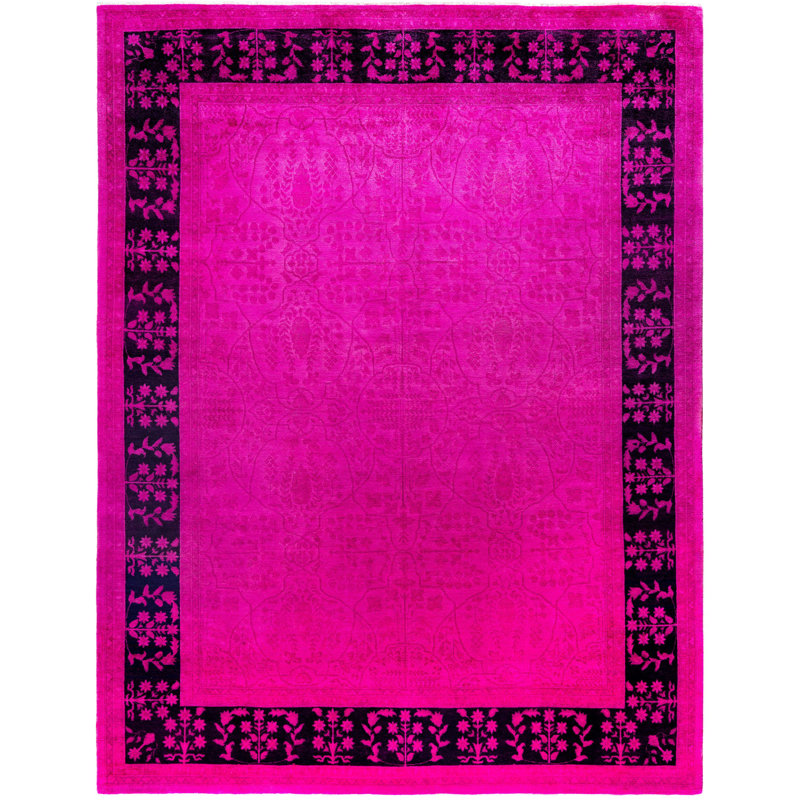Tapis unique noué à la main rose de 8 pi 0 po x 10 pi 5 po Rachal