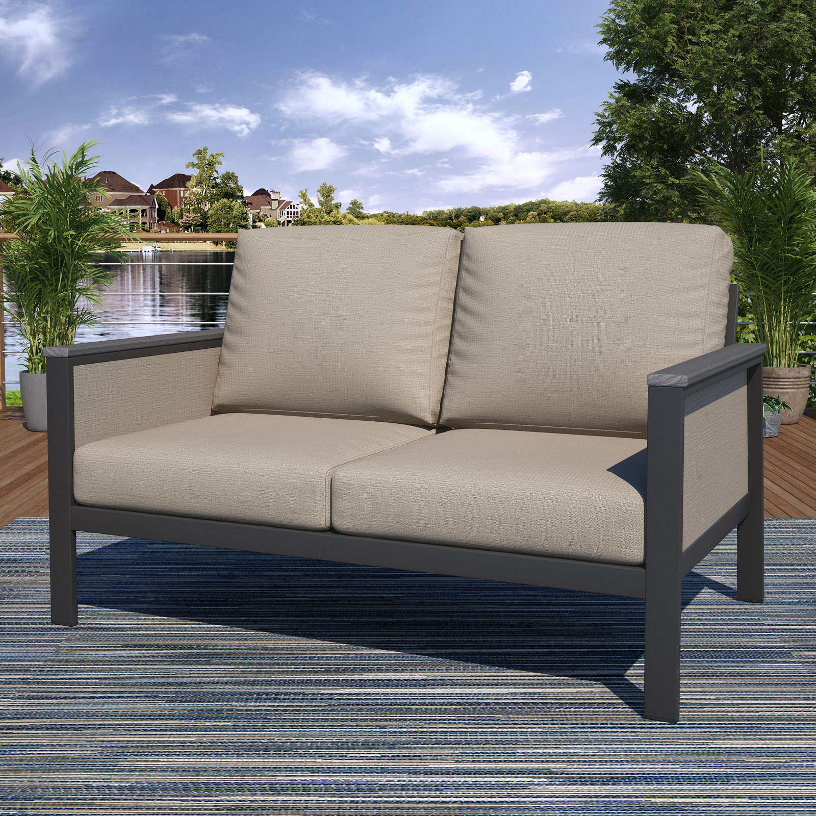 Townsend 55" Sunbrella® Patio Loveseat, Cast Silver, Black/Cast Silver