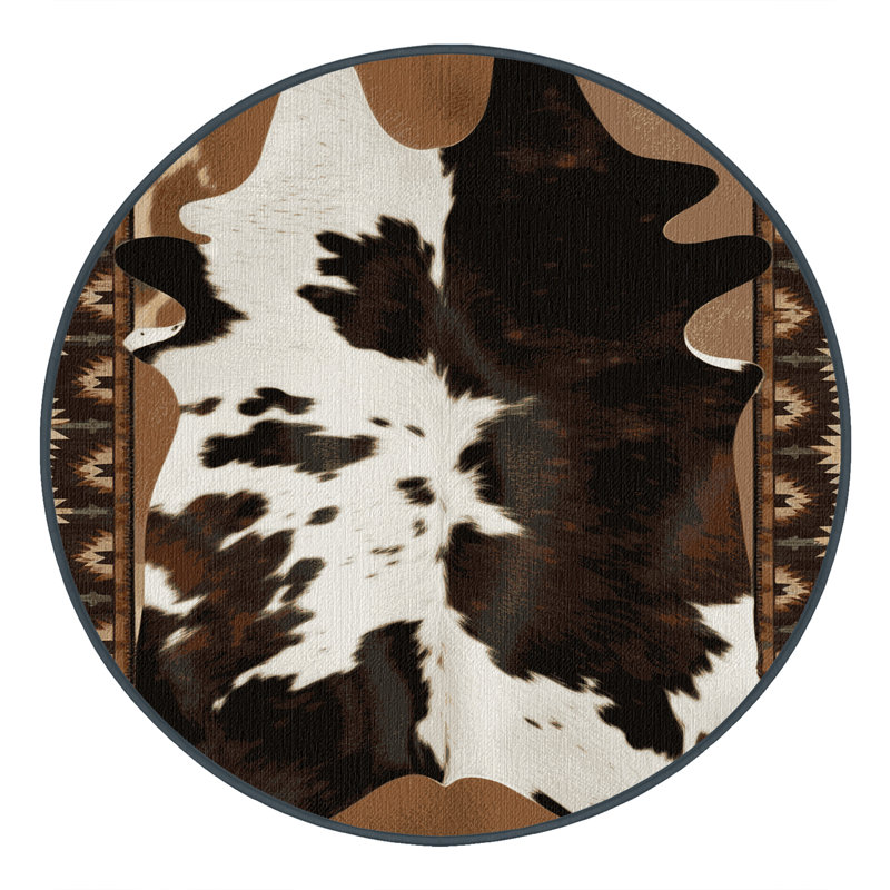 Washable Cowhide Pattern Southwestern Area Rug, Round 8'