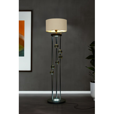 Élégante lampe sur pied en métal, or et vison, 15,7 po de diamètre x 63,0 po de hauteur | Douille E27 (40 W maximum), comprend les instructions d'installation | Éclairage élégant pour le décor du salon et de la chambre à coucher, indice de protection IP20