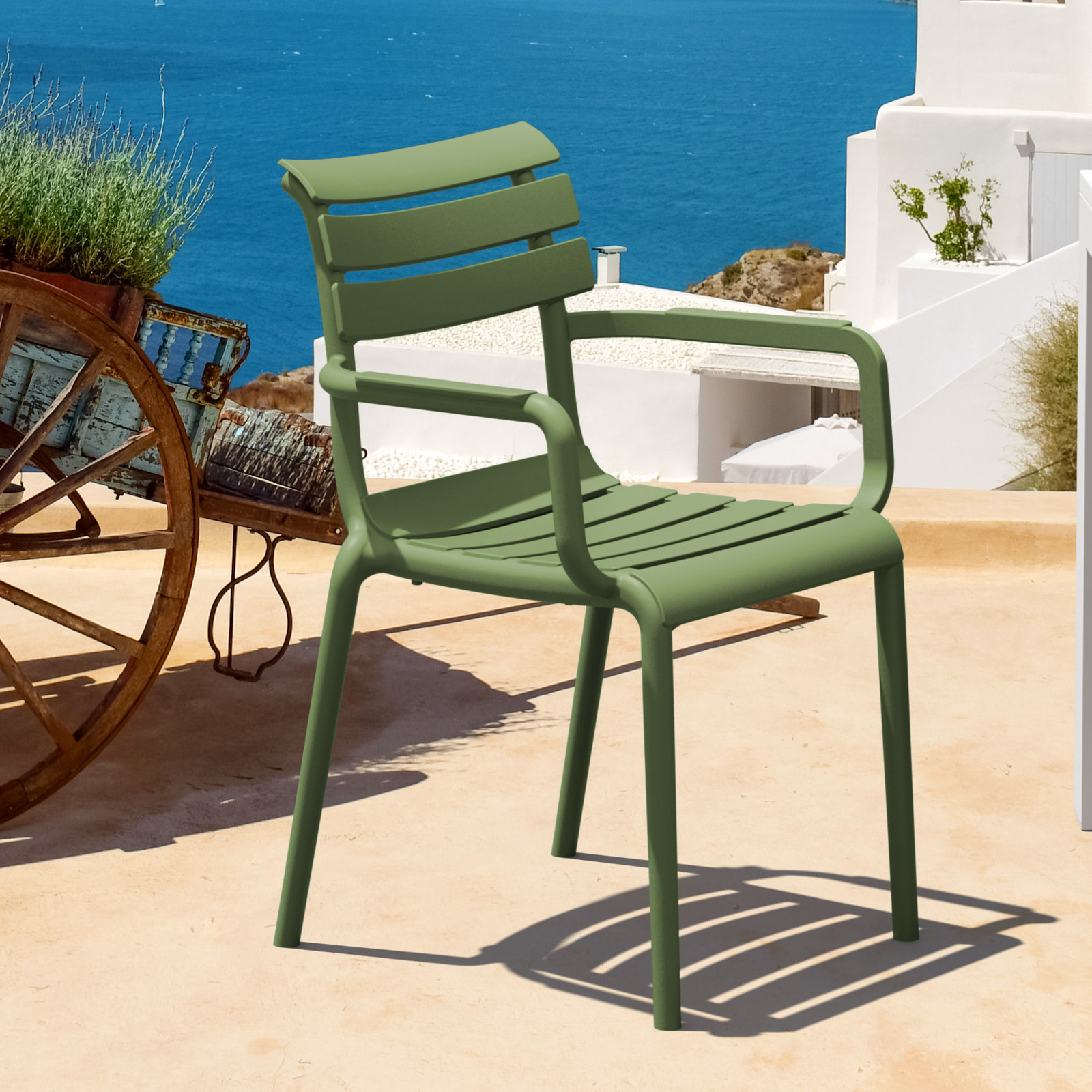 Aragons Stacking Patio Dining Armchair, Olive Green
