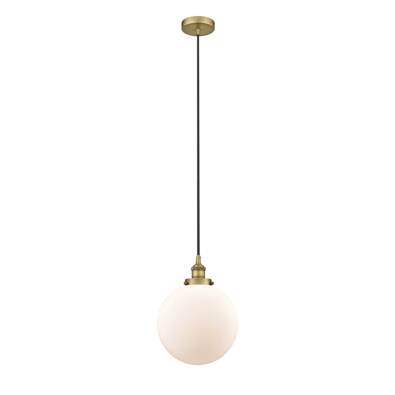 Luminaire suspendu sphère 1 lumière Frederick, Blanc mat, Laiton brossé