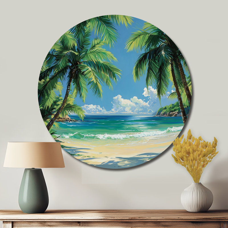 «Coastal Tropical Palms In Mexico - Palm Trees», art mural rond en métal, H 36 po x l 36 po