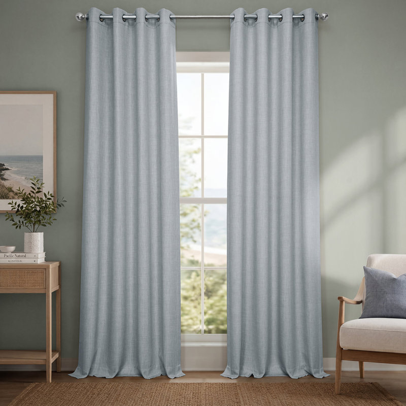 Oneridge Room Darkening Faux Linen Single Curtain Panel, 50" W x 96" L, Heather Gray