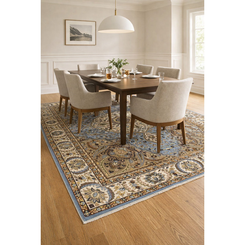 Tapis oriental bleu / brun en laine noué à la main de 5 pi 6 po x 7 pi 9 po Pesek