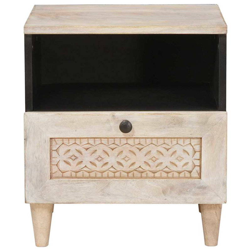 40cm W Solid Wood Bedside Table, Beige