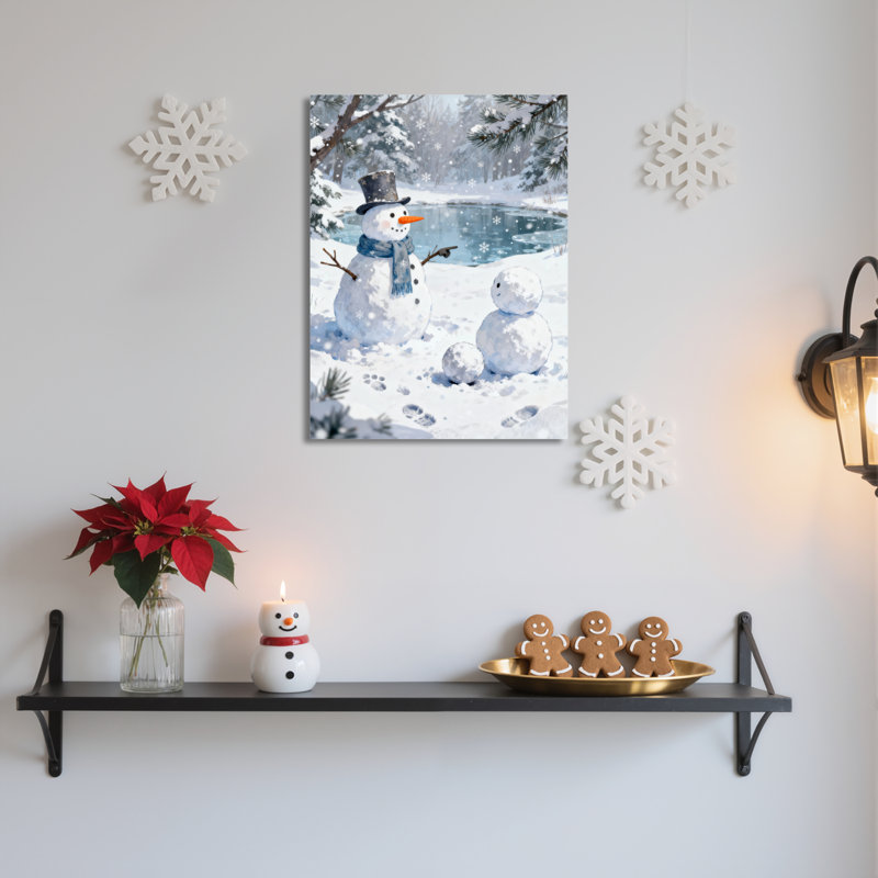 «Snowman Winter Landscape», art mural sur toile, H 18 po x l 12 po