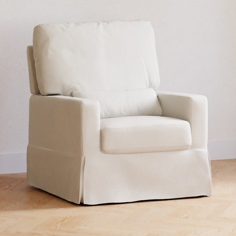 Cream Eco-Weave Swivel Glider Chair with Wood Base