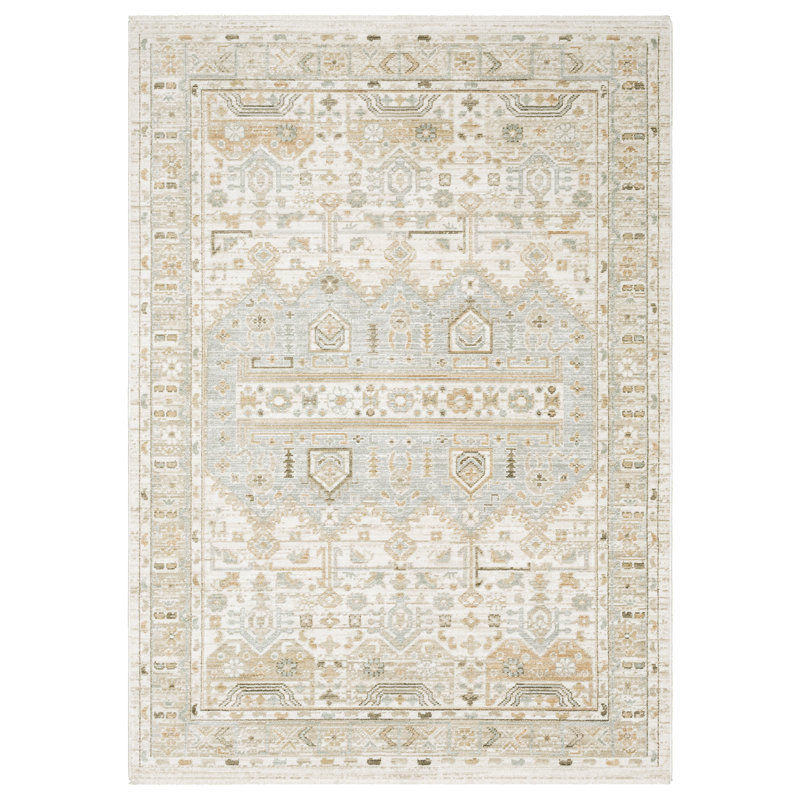 Lainey Vintage Tribal Medallion Pale Blue/Beige Area Rug, Rectangle 7'10" x 10'