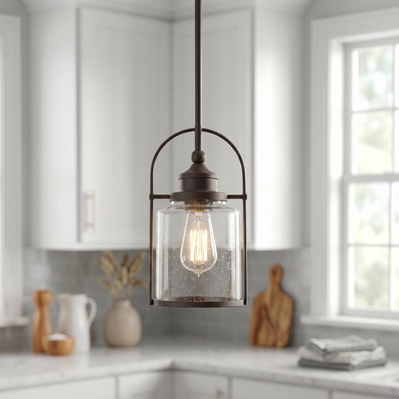 Payson 1-Light Western Bronze Mini Pendant Light, Western Bronze, 12" H x 6.5" W x 6" D