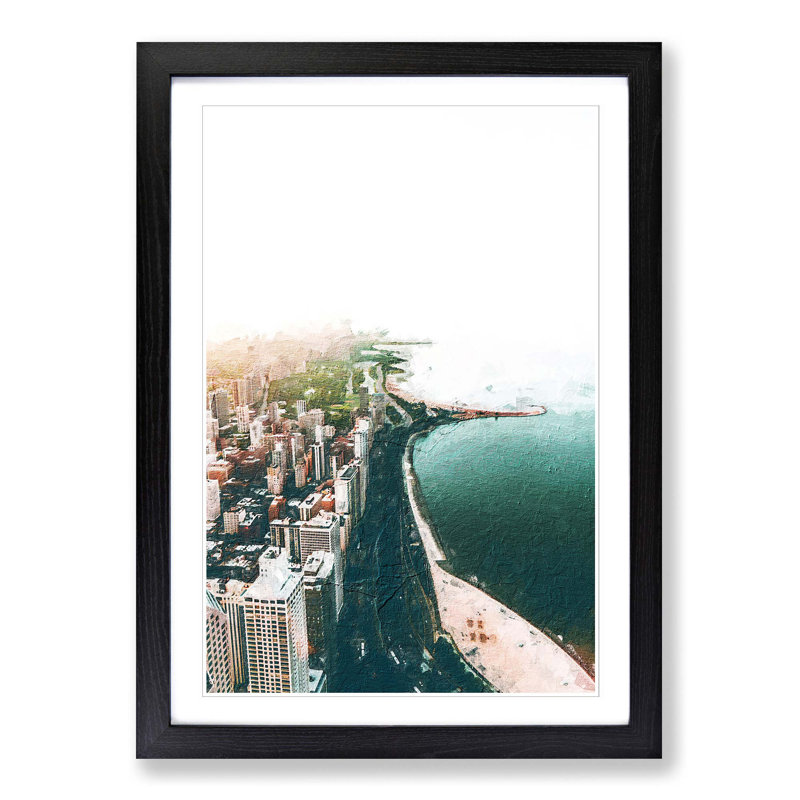 Chicago Skyline - Picture Frame Painting Print, 36cm H x 27cm W x 2cm D, Black Framed