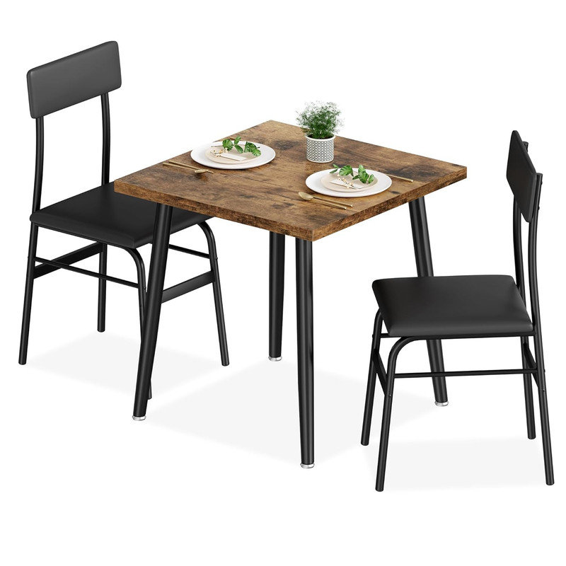 Dining Table Set for 2 with Upholstered Chairs, Space‑Saving Wood Kitchen Table for Small Apartments & Homes