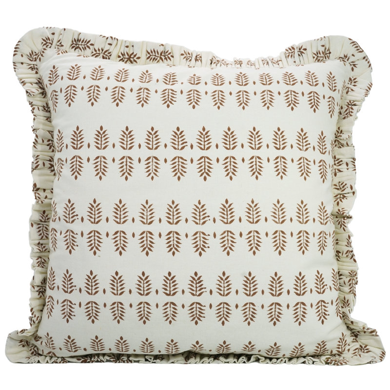 Housse de coussin à volants en tissu et coton brun et blanc Fab divine, H 20 po x l 14 po