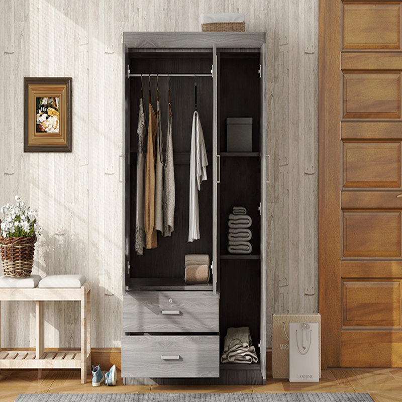 3-Door Mirror Wardrobe With Shelves, Gray