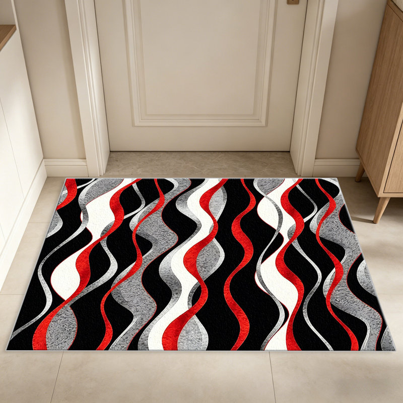Red Black Wavy Stripe carpet-easy to clean, machine-washable, soft and comfortable; suitable for door mats, kitchens, living rooms, bedrooms, corridors, and laundry areas. Easy to clean, durable carpet for home decoration.