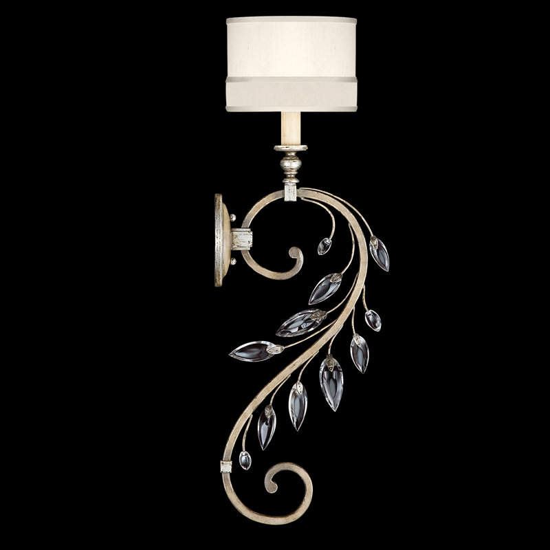 Crystal Laurel Armed Sconce, Antique Silver Leaf