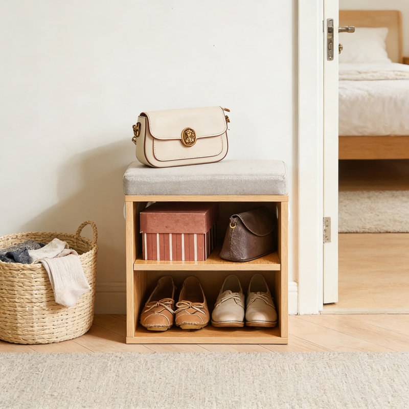 Banc de rangement pour chaussures avec siège rembourré, armoire à chaussures réglable à 2 niveaux pour vestibule, salon, couloir et chambre à coucher