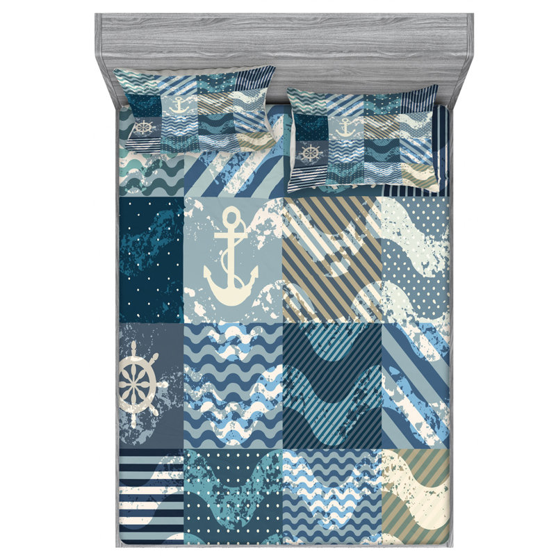 Microfiber Patchwork Sheet Set, Queen Sheet Set with Fitted Sheet