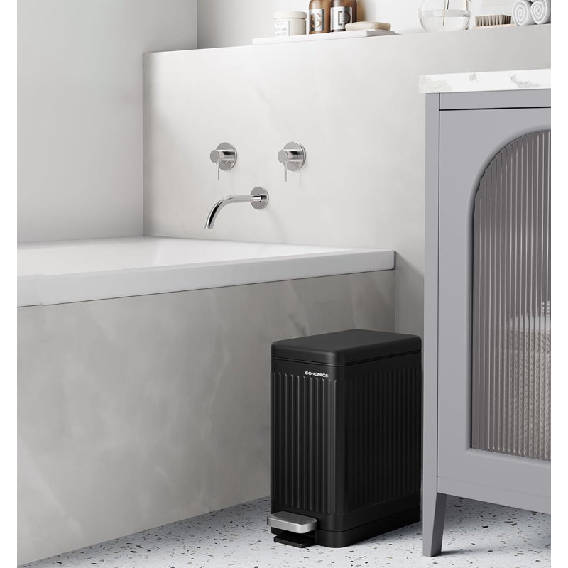 2.6 Gallon Stainless Steel Moisture-Resistant Bathroom Trash Can, Black