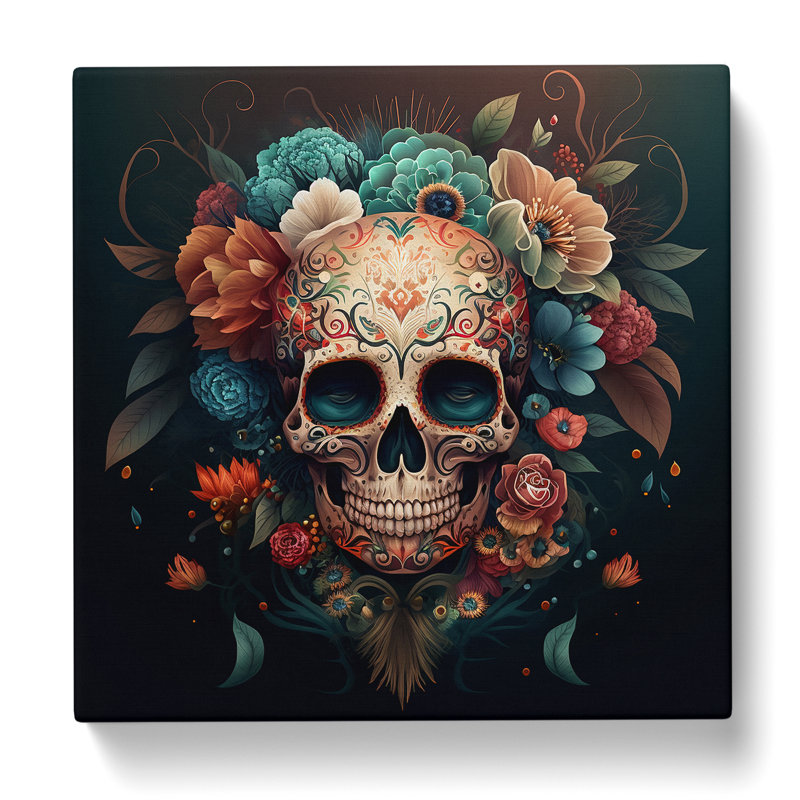 Sugar Skull Boho No.1 - Wrapped Canvas, 35cm H x 35cm W x 3cm D