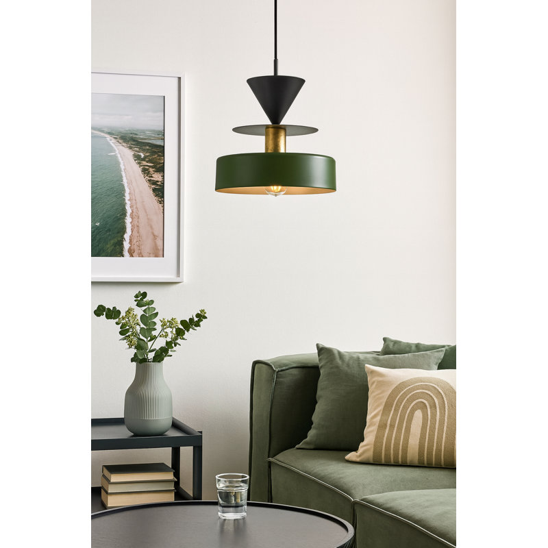 1 - Light Matte Black Drum Pendant, Gold/Black