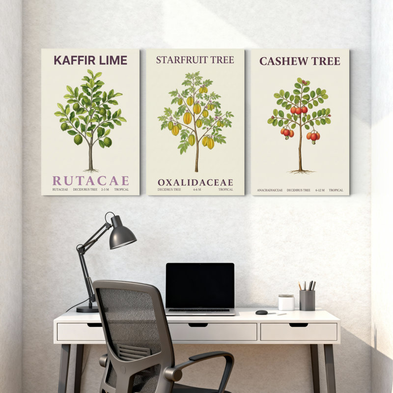Plantes et fleurs Kaffir Lime Starfruit Tree, ensemble de 3 impressions d'art sur toile, H 18 po x l 36 po