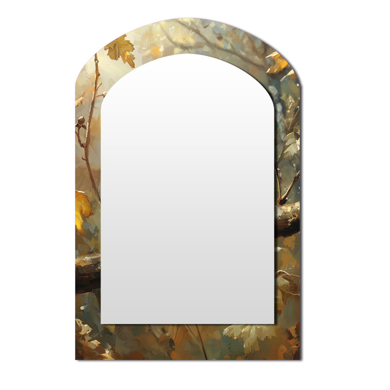 Cute Bird Sparrow On A Fallen Branch - Bird Asymmetrical Decorative Wall Mirror, Modern Arch Mirror, Printed Metal Art