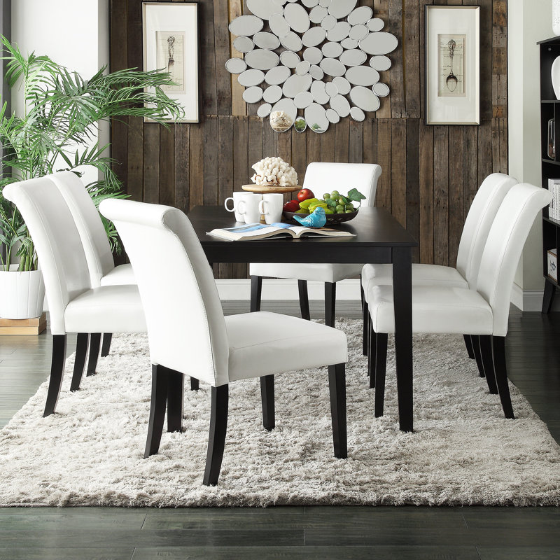 Alexa-Mae Four Leg Dining Set, White, 7 Pieces: Table, 6 Chairs