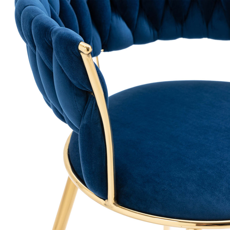 Navy Velvet Upholstered Side Chair with Gold Metal Legs