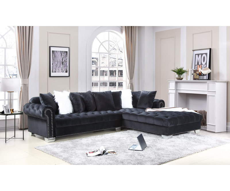 Canapé modulaire Elrita, Velours noir