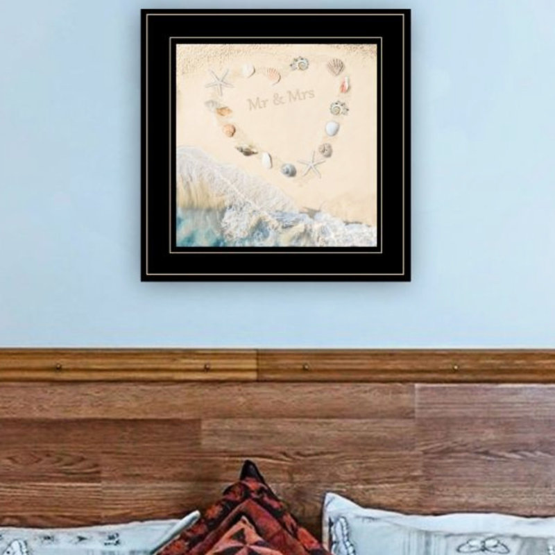 «mariage est une plage», reproduction encadrée, prête à être accrochée par décor 4u, pièce de papier multicolore dans un cadre noir, suspension de 15 po x 4 po, assemblage de 14,77 po