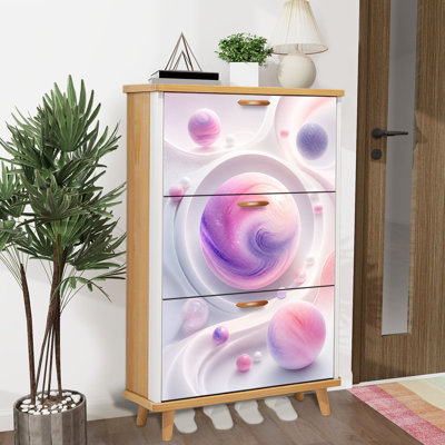 Shoe Storage Cabinet with 3 Flip Drawers for Abstract Pastel Spheres Swirling Pink Purple Gradients Shoe Rack Storage Organizer
