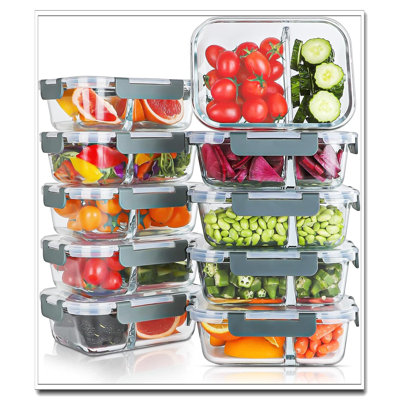 10-Pack 30Oz Glass Meal Prep Containers - 2 Compartments, Airtight Lids, Microwave/Oven/Freezer/Dishwasher Safe Bento Lunch Boxes