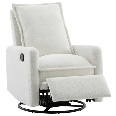 Swivel Rocker Recliner Chair With Gliding Motion, Teddy Fleece Upholstery, And 3-Position Leg Rest For Nursery And Living Room Comfort
