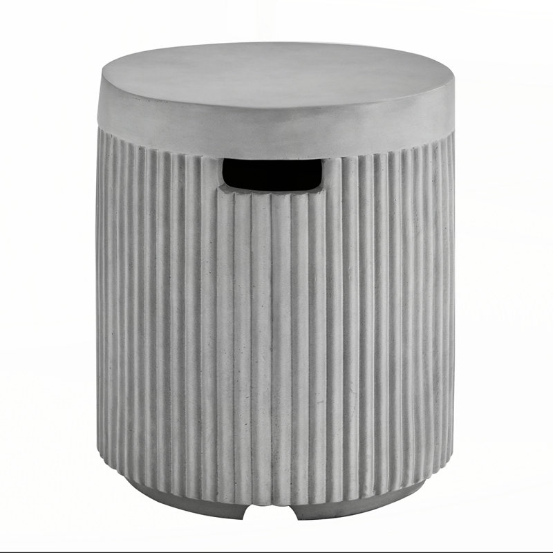 Outdoor Round Propane Tank Cover Table with Vertical Fluted Design, Grey