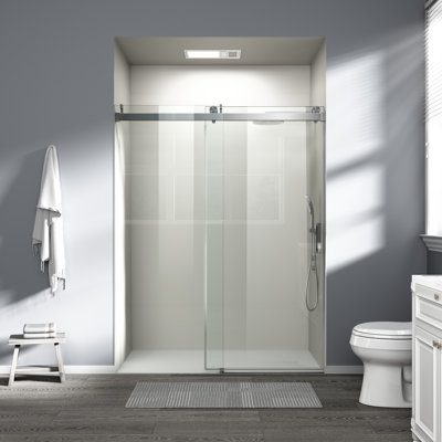 56"-60" W x 76" H Frameless Shower Door Soft-closing Single Sliding Tempered Glass with Explosion-proof Coating, Brushed Nickel