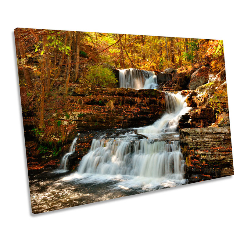 Forest Woodland Waterfall River - Wrapped Canvas Art Prints, 30.5cm H x 45.7cm W x 2cm D