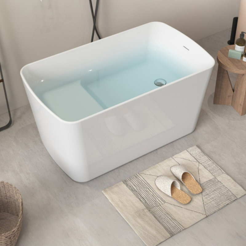 49"L X 28"W Freestanding Soaking Acrylic Small Bathtub With Seat For Small Space