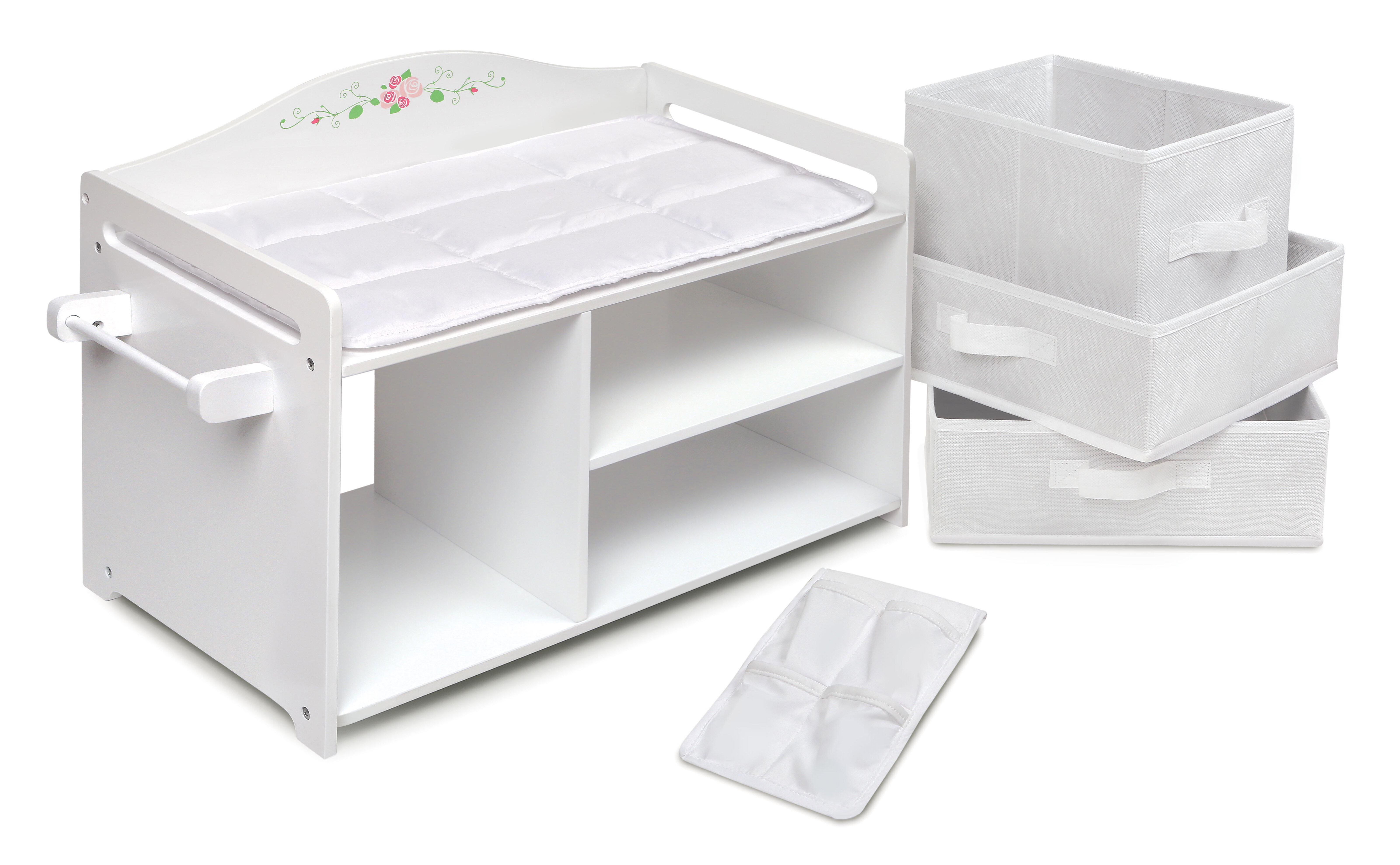Doll Care Station with Three Baskets and Pocket Organizer - White Rose