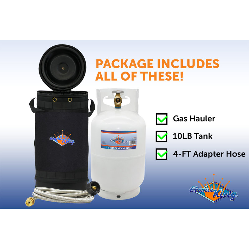 Flame King Gas Hauler Pro Kit Insulated Protective Carry Case, 10LB Propane Tank & 5-FT Adapter Hose