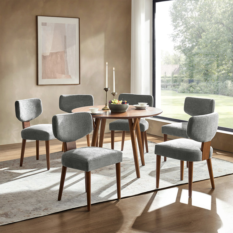 Chaise de salle à manger ergonomique moderne Mid-Century de 21 po avec pieds en bois massif Keim , Gris, 6