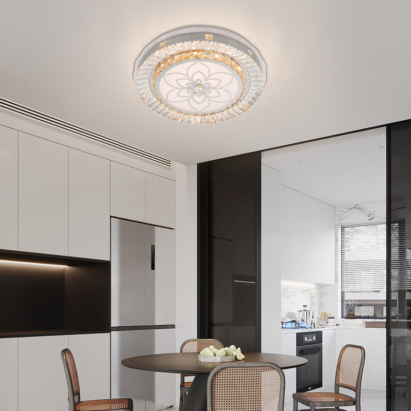 20" Modern Flower Crystal Dimmable Ceiling Light Fixture With Remote Control