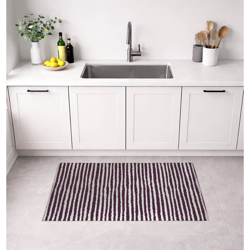 Tapis de cuisine à profil bas Long Gen, Rectangle 3' x 5', Aubergine rayée