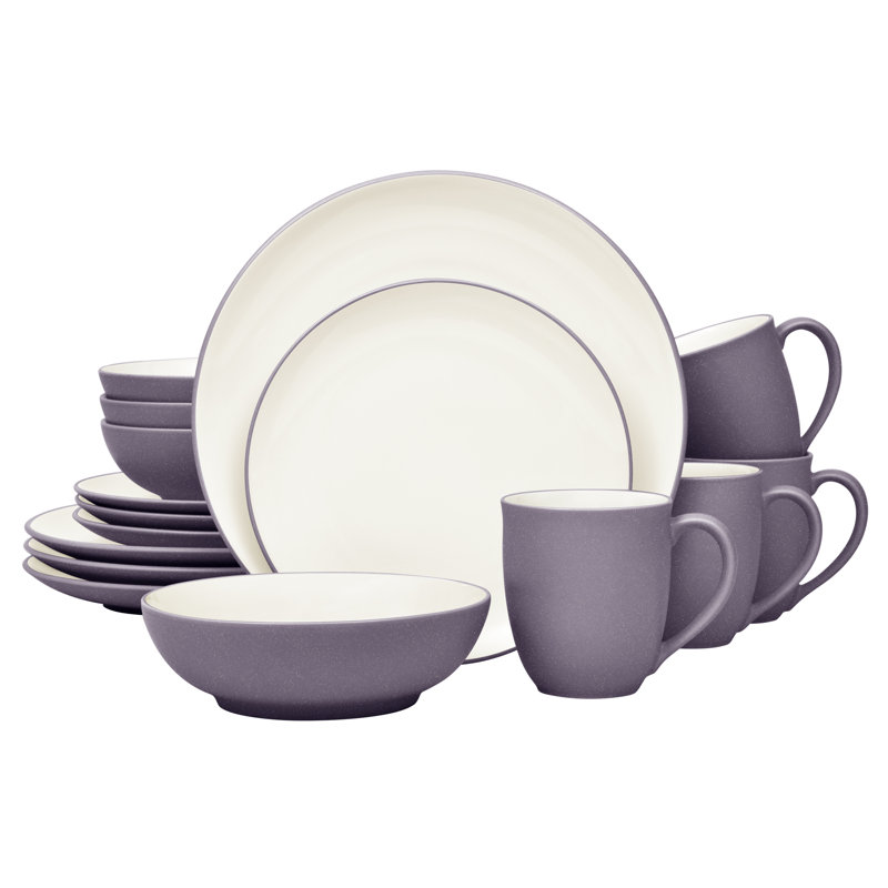 Plum and White Ceramic 16-Piece Square Dinnerware Set