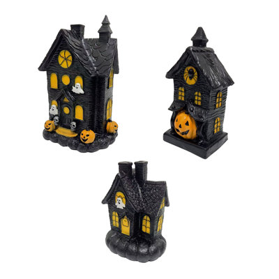 Haunted Hill Farm Spooky Lighted LED 3-Piece Haunted House Set Halloween Decoration