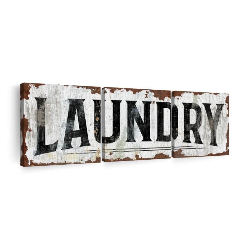 Plaque de buanderie rouillée 3 pièces, H 15 po x l 47 po x P 1,25 po