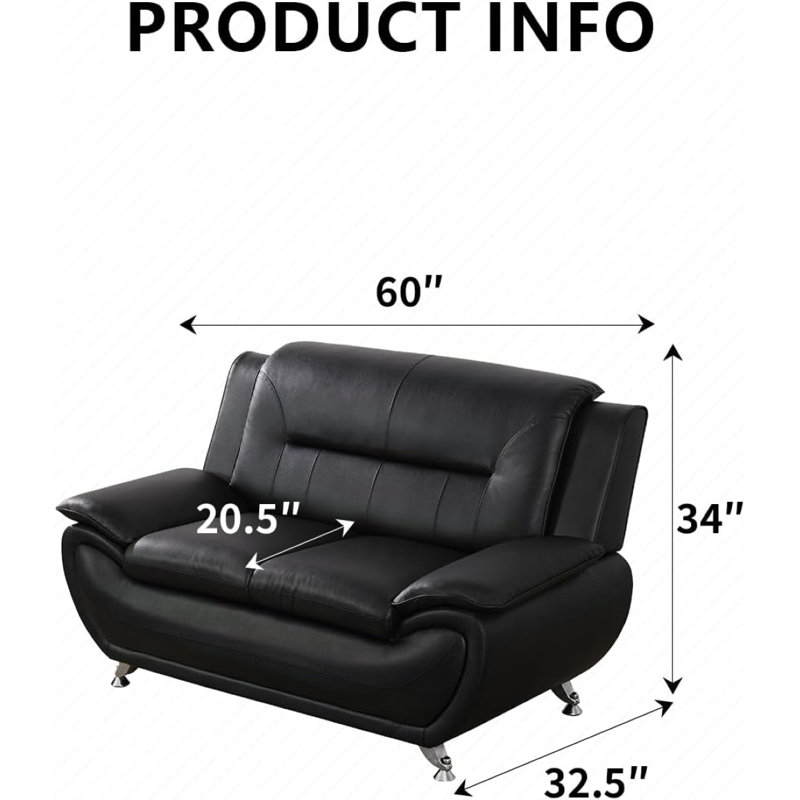 61" Upholstered Loveseat, Black