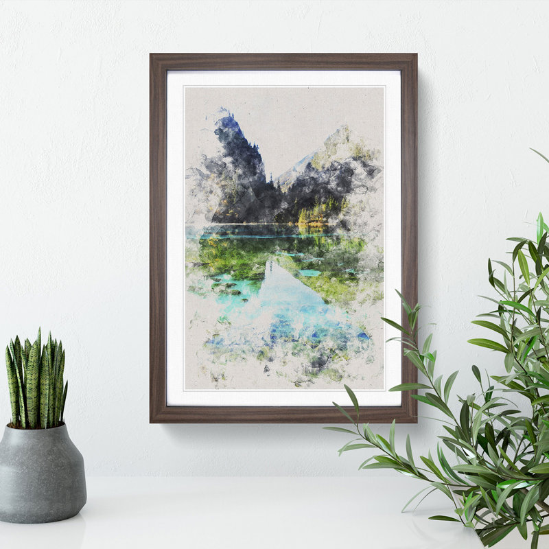 Lake and Mountain View - Picture Frame Graphic Art, 90cm H x 65cm W x 2cm D, Walnut Framed