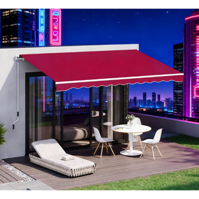 Pare-soleil rétractable en aluminium rouge, manivelle manuelle, extension réglable, installation sur plusieurs surfaces, protection contre le soleil, convient aux portes de parasol au-dessus du patio, aluminium, hauteur, fixation,