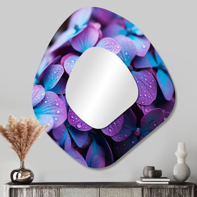Fleurs d'Hortensia mauve Harmony II - miroir décoratif asymétrique hydrangée, miroir mural de forme unique traditionnelle